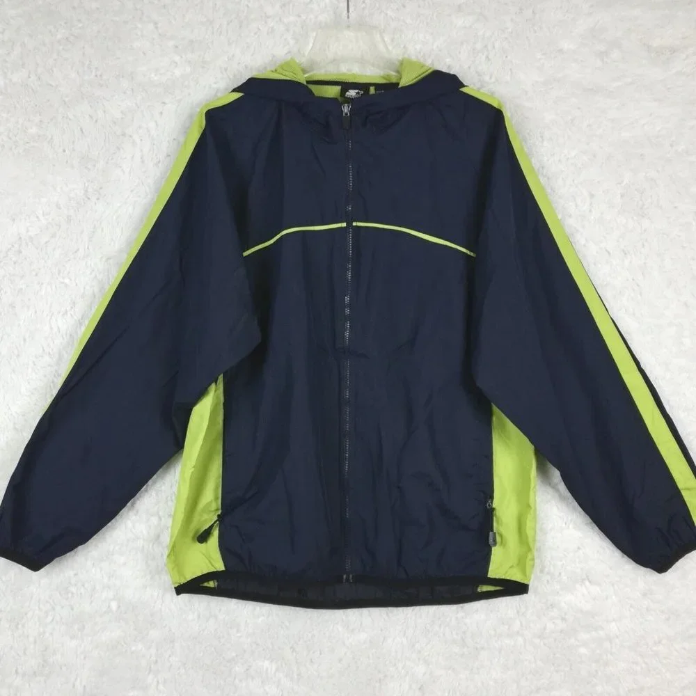 Starter Mens Jacket Windbreaker Hooded Zip Blue Green Mesh Lined Lightweight M